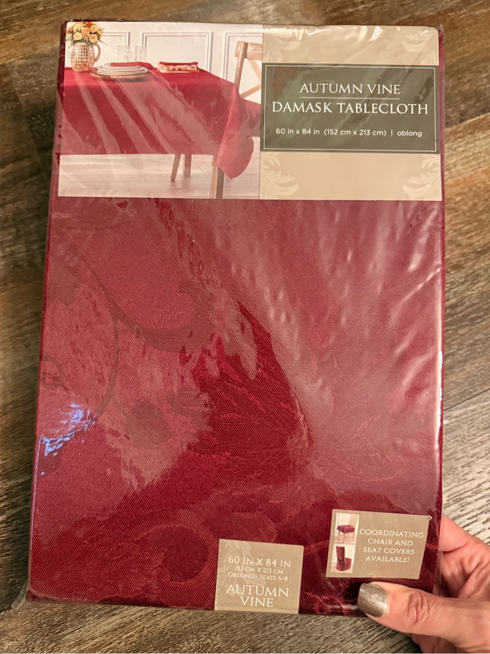 Autumn Vine Damask Tablecloth in Deep Burgundy Red